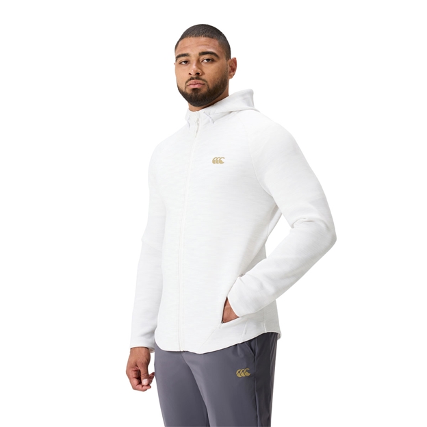Canterbury Mens Everest Full Zip Hoodie Bright White Marl - Model Walking