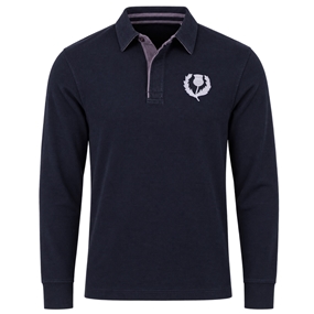Scotland Mens Classic Supersoft Rugby Shirt Long Sleeve Navy - Front View