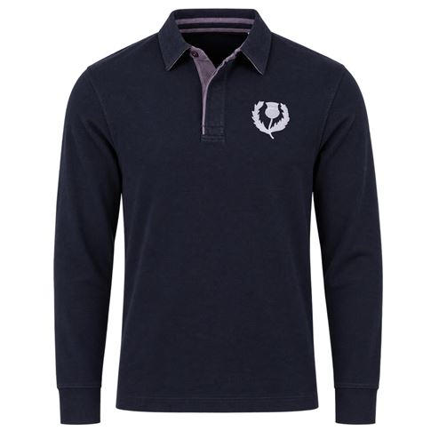 Scotland Mens Classic Supersoft Rugby Shirt Long Sleeve Navy - Front View