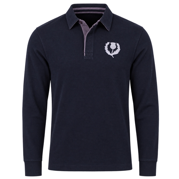 Scotland Mens Classic Supersoft Rugby Shirt Long Sleeve Navy - Front View