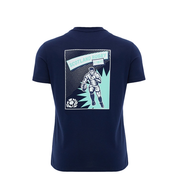 Scotland Kids Leisure Cotton T-Shirt 26/27 Navy and Green - Back View