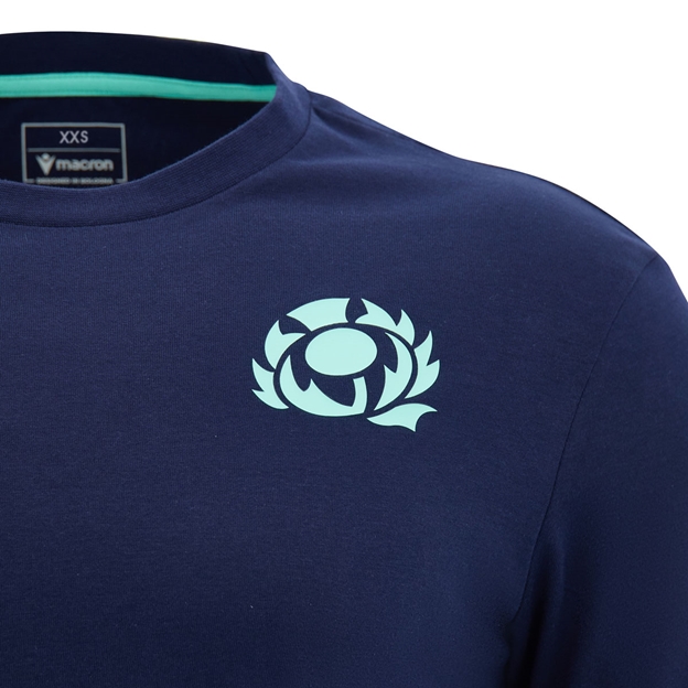 Scotland Kids Leisure Cotton T-Shirt 26/27 Navy and Green - SRU Thistle Close-up