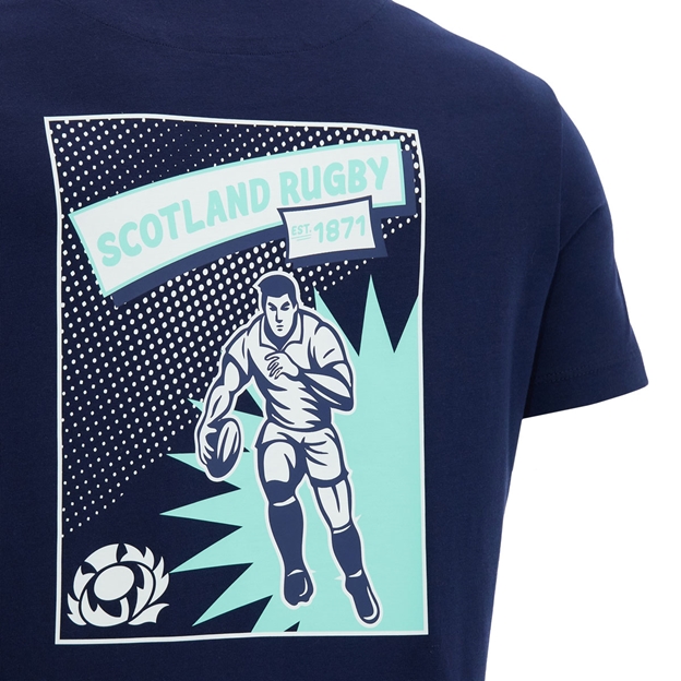 Scotland Kids Leisure Cotton T-Shirt 26/27 Navy and Green - Graphic Detail