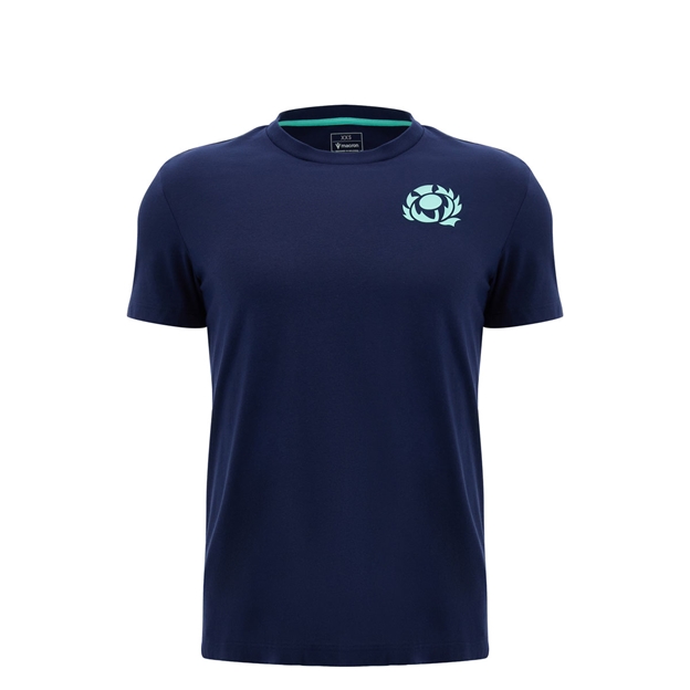 Scotland Kids Leisure Cotton T-Shirt 26/27 Navy and Green - Front View