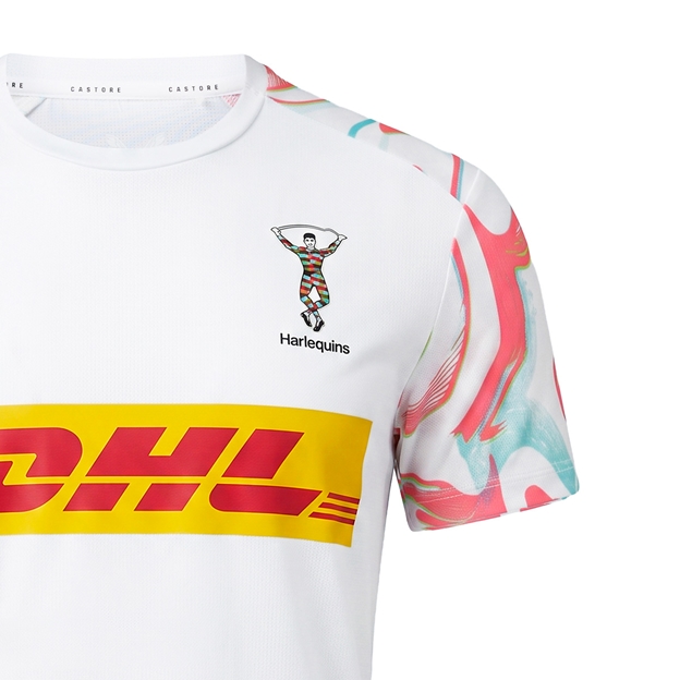 Harlequins Mens Pre Match T-Shirt 26/27 Sea Angel - Harlequin Logo Close-up