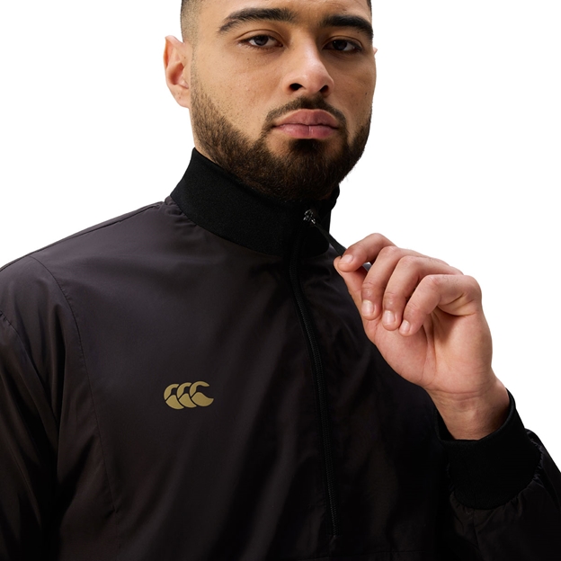 Canterbury Mens Tempo Breakdown Contact Jacket Black Back - Model Front Close-up