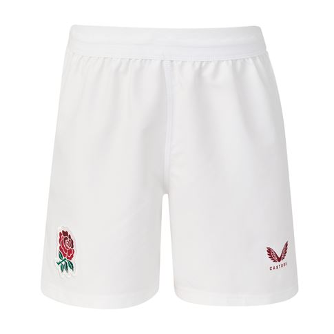 England Kids Home Rugby Shorts 26/27 Brilliant White - Front View