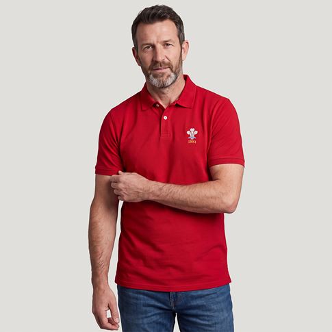 Wales 1881 Adults Classic Cotton Polo Shirt Red - Model Front View