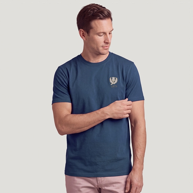 Scotland 1871 Mens Cotton T-Shirt Petrol Blue - Model Front View