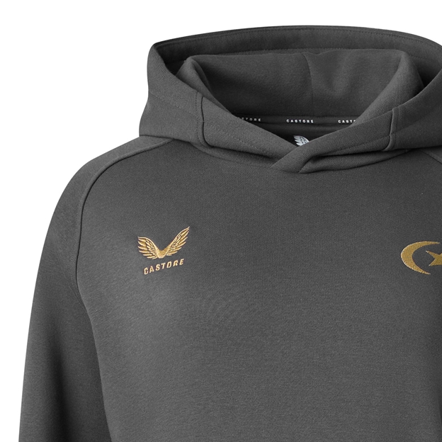 Saracens Kids 150th Anniversary Hoodie 26/27 Gunmetal - Castore Logo Close-up