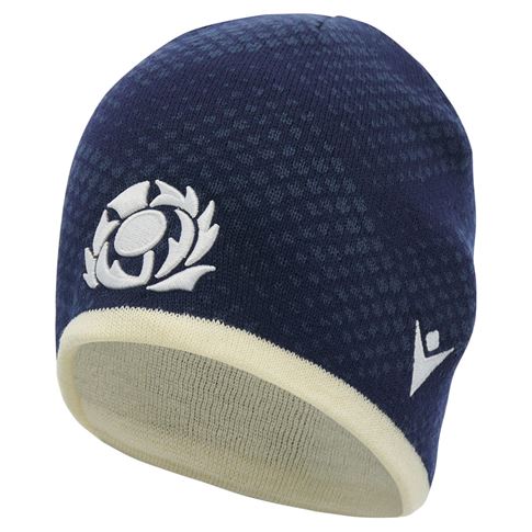 Scotland Skull Knit Beanie 26/27 Navy and Sand - Front View
