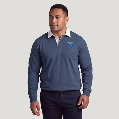 Samoa 1924 Adults Heritage Rugby Shirt Petrol Blue - Model Front View