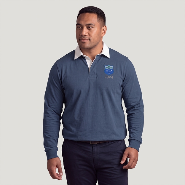 Samoa 1924 Adults Heritage Rugby Shirt Petrol Blue - Model Front View