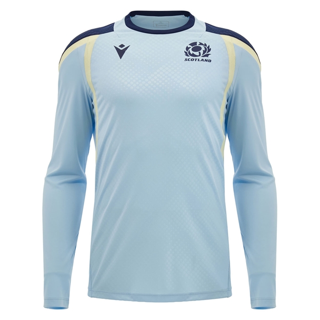 Scotland Mens Training Shirt 26/27- Long Sleeve Blue and Sand - Front View