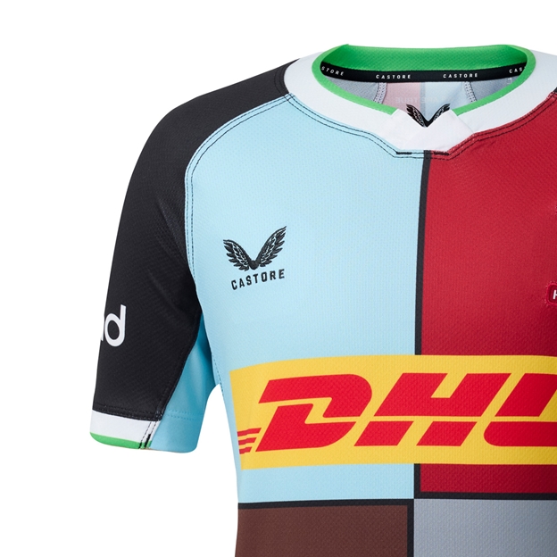 Harlequins Kids Home Rugby Shirt 26/27 Black - Castore Logo Close-up