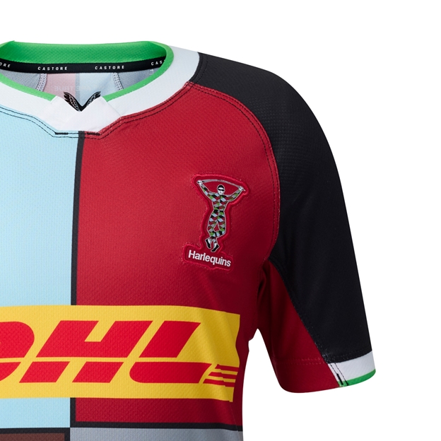Harlequins Kids Home Rugby Shirt 26/27 Black - Harlequin Detail Close-up