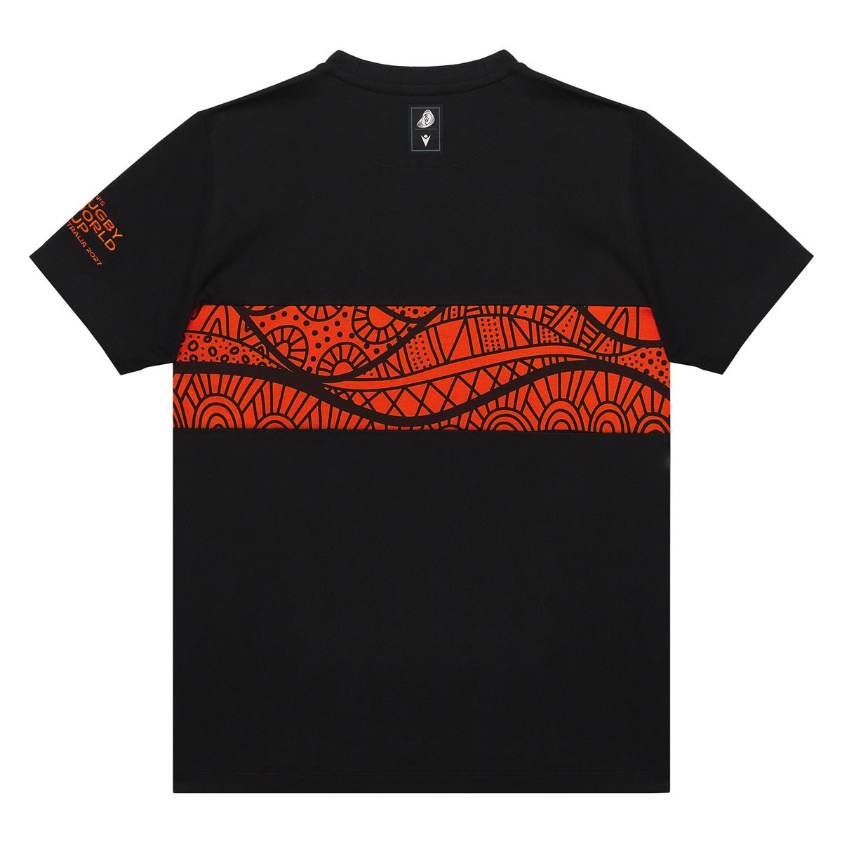 Rugby World Cup 2027 Kids Cotton T-Shirt Black/Orange - Front View