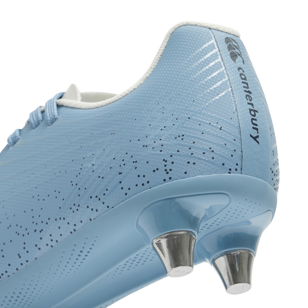 Canterbury Kids Stampede Groundbreak Team Soft Ground Rugby Boots Mountain Spring Grey - Heel Close-up