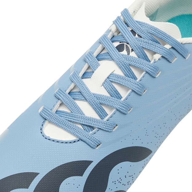 Canterbury Kids Stampede Groundbreak Team Soft Ground Rugby Boots Mountain Spring Grey - Lacing Close-up