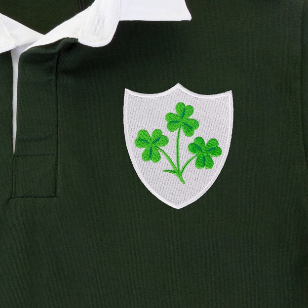 Ireland Mens Classic Crest Rugby Shirt Bottle Green - Crest Close-up