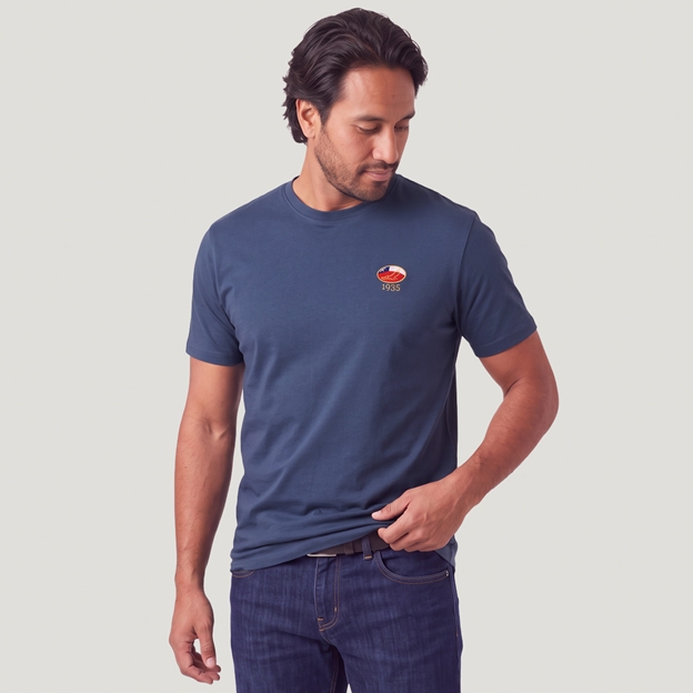 Chile 1935 Mens Cotton T-Shirt Petrol Blue - Model Front View