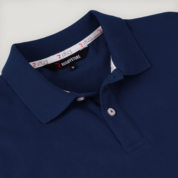 USA 1874 Adults Classic Cotton Polo Shirt Navy - Collar Close-up