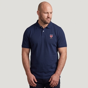 USA 1874 Adults Classic Cotton Polo Shirt Navy - Model Front View