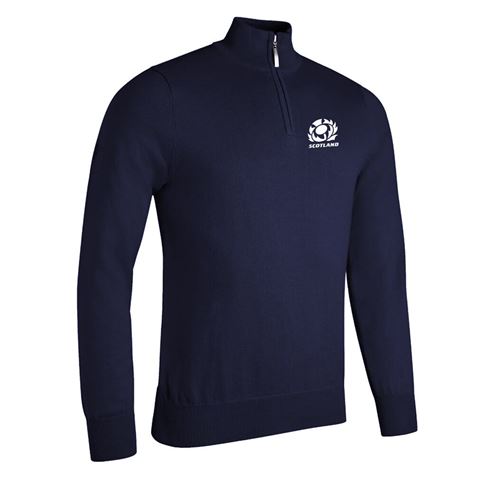 Scotland Mens Glenmuir Zip Neck Cotton Sweater Navy - Front