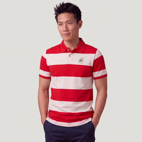 Japan 1866 Adults Classic Cotton Polo Shirt Red and White - Model Front View
