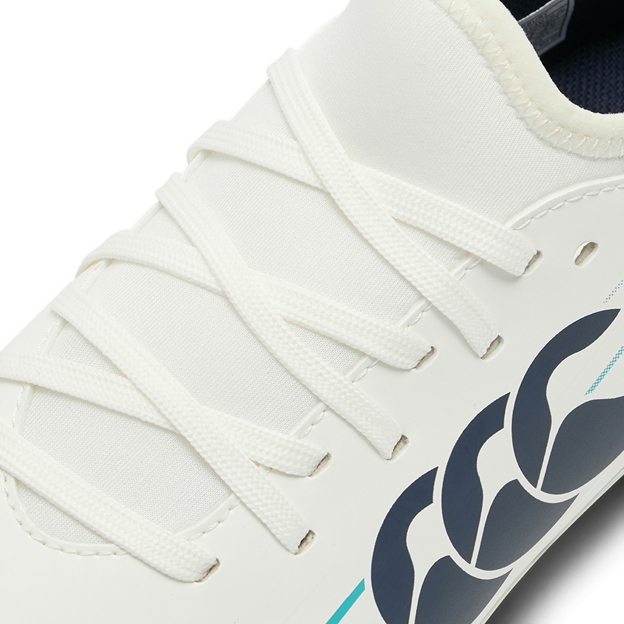 Canterbury Kids Speed Falcon 2.0 Team Firm Ground Rugby Boots White - Lacing Close-up