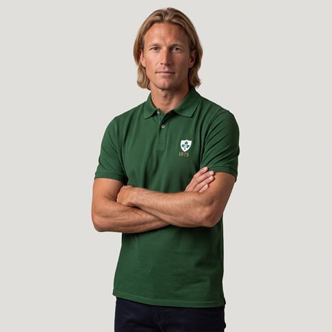 Ireland 1875 Adults Classic Cotton Polo Shirt Bottle Green - Model Front View