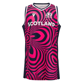 Scotland Mens Training Singlet 26/27 Navy and Neon Pink - Front View