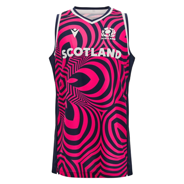 Scotland Mens Training Singlet 26/27 Navy and Neon Pink - Front View