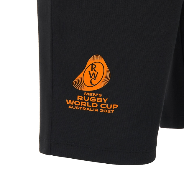 Rugby World Cup 2027 Mens Athleisure Light Bermuda Shorts - Black/Orange - Badge