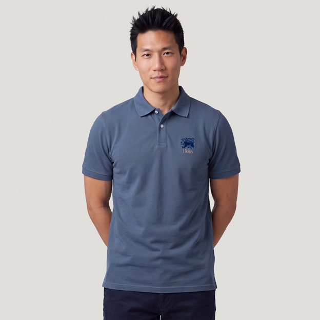 Hong Kong 1886 Heritage Pure Cotton Polo Petrol Blue - Model Front View