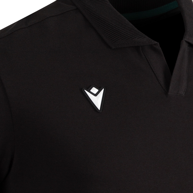 Wales Mens Travel Polo 26/27 Black - Macron Logo Close-up