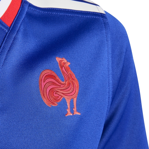 France Kids Home Rugby Shirt Lucid Blue 25/26 - FFR Logo Close-up