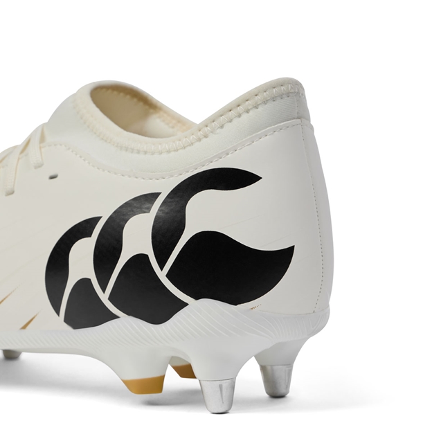Canterbury Adults Speed Falcon Team Soft Ground Rugby Boots White - Heel