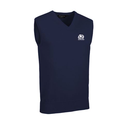Scotland Mens Glenmuir V Neck Cotton Slipover Navy - Front