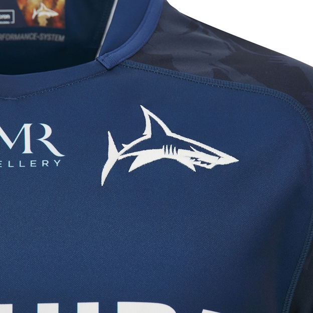 Sale Sharks Kids Home Rugby Shirt 26/27 Navy - Logo Close-up