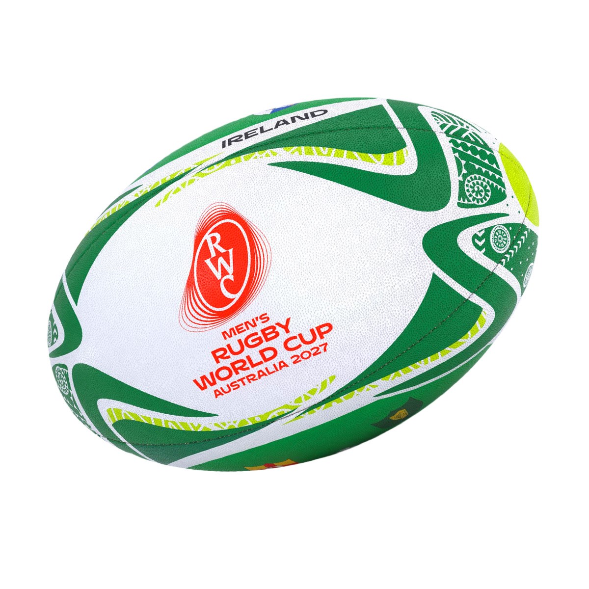 Rugby World Cup 2027 Gilbert Ireland Flag Rugby Ball - Front View