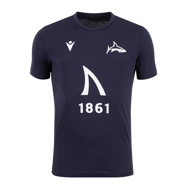 Sale Sharks Kids Travel Cotton T-Shirt 25/26 Navy - Front