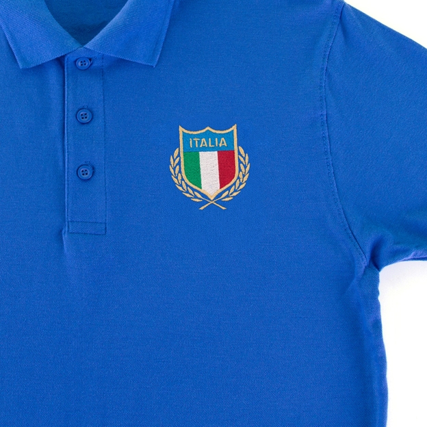 Italy Mens Classic Polo Shirt Royal - Badge Close-up