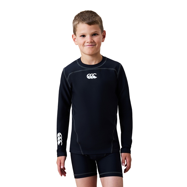 Canterbury Kids Baselayer Training Top Black/White - Model Front View