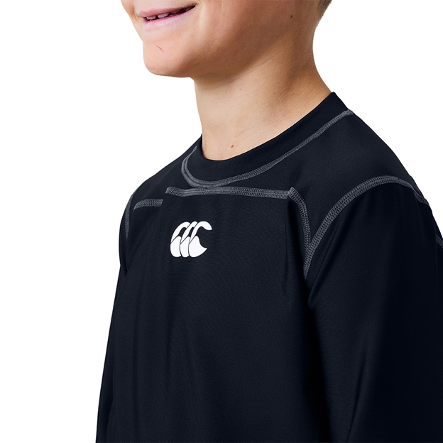 Canterbury Kids Baselayer Training Top Black/White - Model Close-up View