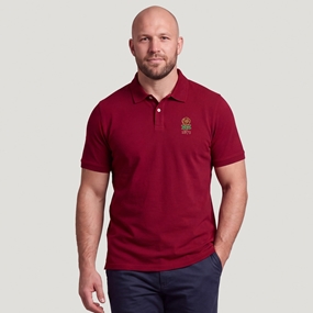 England Heritage Adults Classic Cotton Polo Shirt Claret - Model Front View