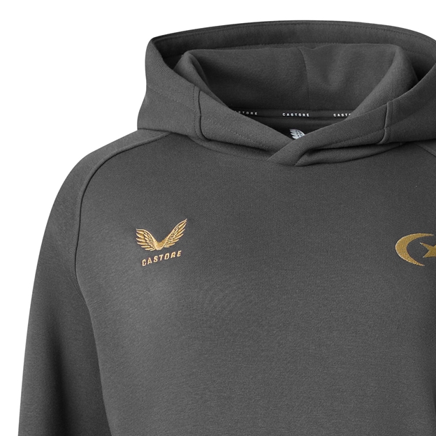 Saracens Mens 150th Anniversary Hoodie 26/27 Gunmetal - Castore Logo Close-up