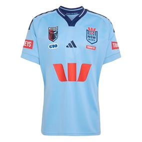New South Wales Blues Mens Home Rugby Shirt 26/27 Light Blue - Front View