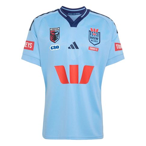 New South Wales Blues Mens Home Rugby Shirt 26/27 Light Blue - Front View