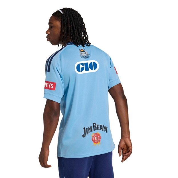New South Wales Blues Mens Home Rugby Shirt 26/27 Light Blue - Model Back View